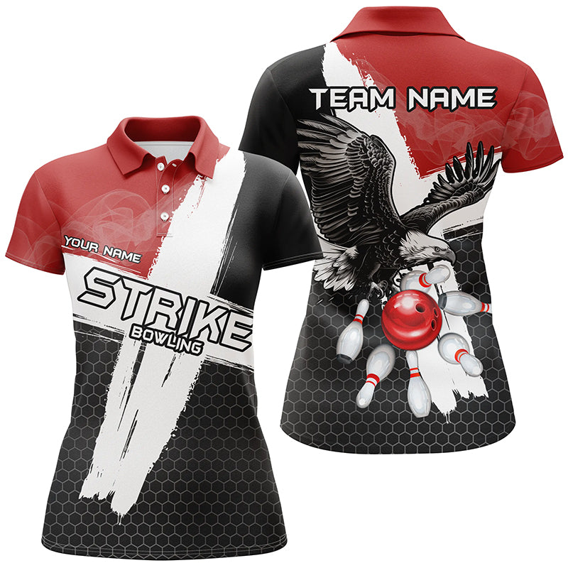 
Eagle Strike Women's Bowling Polo Shirt, Black and Red Quarter Zip Custom Team Jersey
 N8218