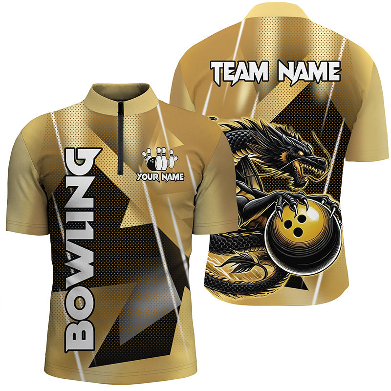 
Custom Black And Gold Dragon Bowling Shirts for Men | Team Apparel | Comfortable Fit and Design
 N8233