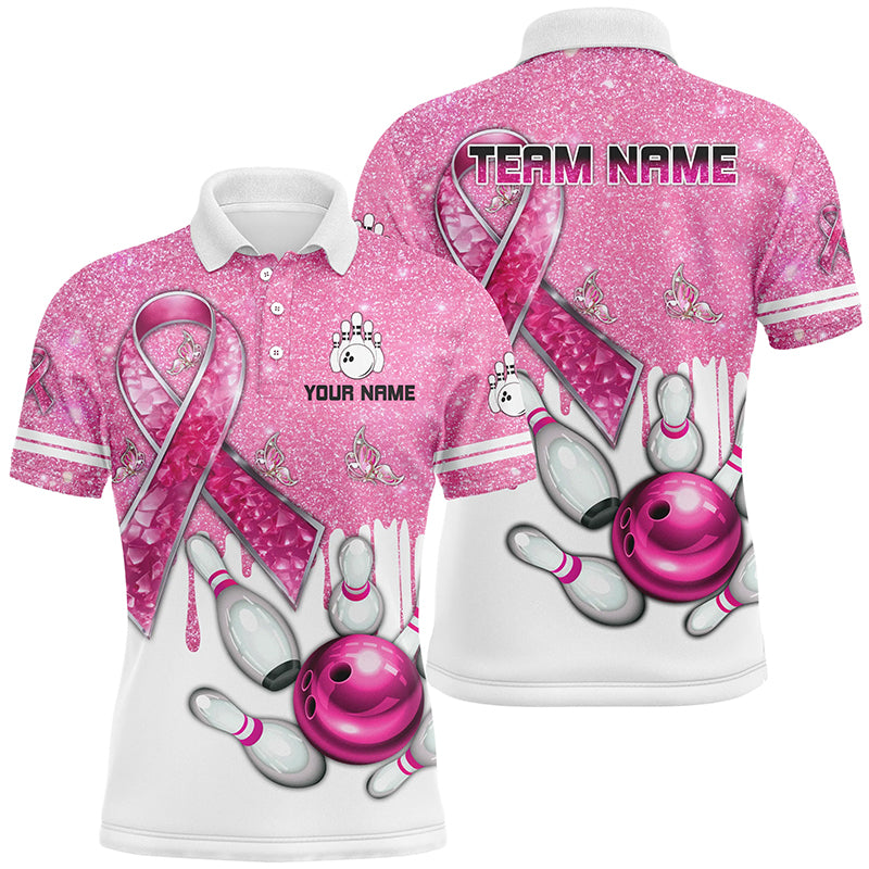 
Men's Custom Pink Glitter Bowling Shirts | Team Jerseys for Breast Cancer Awareness
 N8251