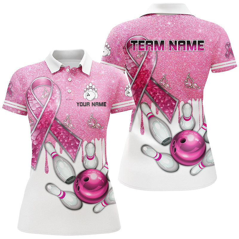 
Women's Custom Pink Glitter Bowling Shirts | Breast Cancer Awareness Team Jerseys
 N8251