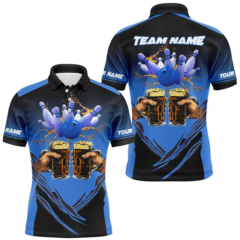 
Bowling Beer Men's Black and Blue Polo Shirt, 1/4 Zip Custom Team Jersey
 N8159