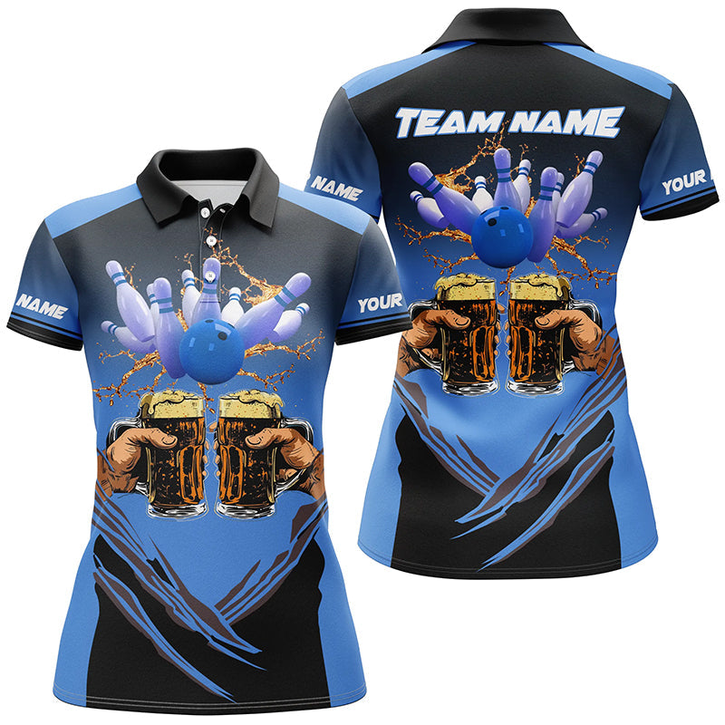 
Bowling Beer Women's Black and Blue Polo Shirt - 1/4 Zip Custom Team Bowling Jerseys
 N8159