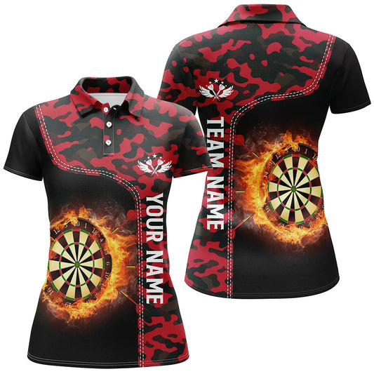 Women's Red Camo Flame Darts Polo Shirt L1237