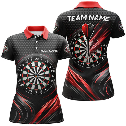 Custom Black & Red Women's Darts Polo Shirt | Cool Dart Jerseys | Sporty Design L1239