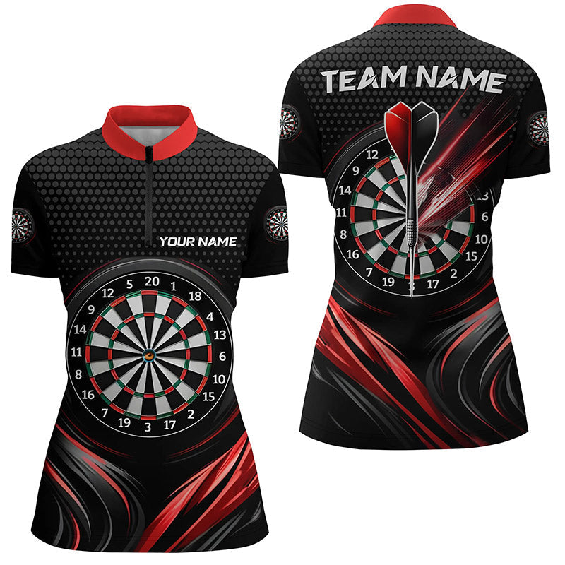 Custom Women's Black & Red Sport Darts Quarter Zip Shirt - Cool Dart Jerseys L1239