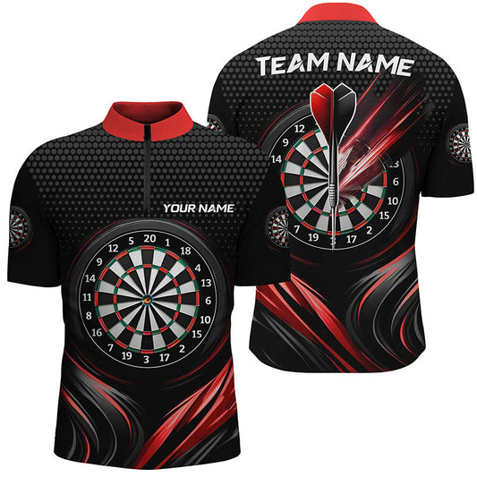 Black and Red Sport Men's Darts Quarter Zip Shirt | Custom Dart Shirt for Men | Cool Dart Jerseys L1239