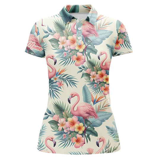 Tropical Pink Flamingo Women's Golf Polo Shirt Custom Golf Shirt for