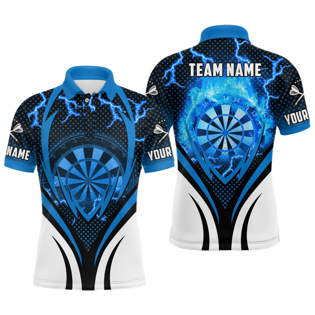 Blue Thunder Lightning Mens Darts Polo Shirt - Custom Cool Dart Jersey for Men L1232