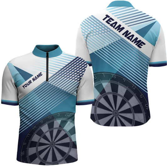 Personalized Men's Dart Quarter Zip Shirt - White Blue Silhouette - Cool Dart Jerseys L0823
