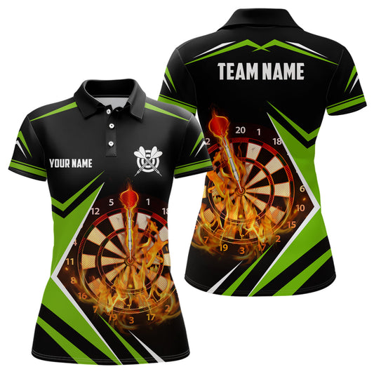 Women's Flame Darts Polo Shirt - Black/Green L1389