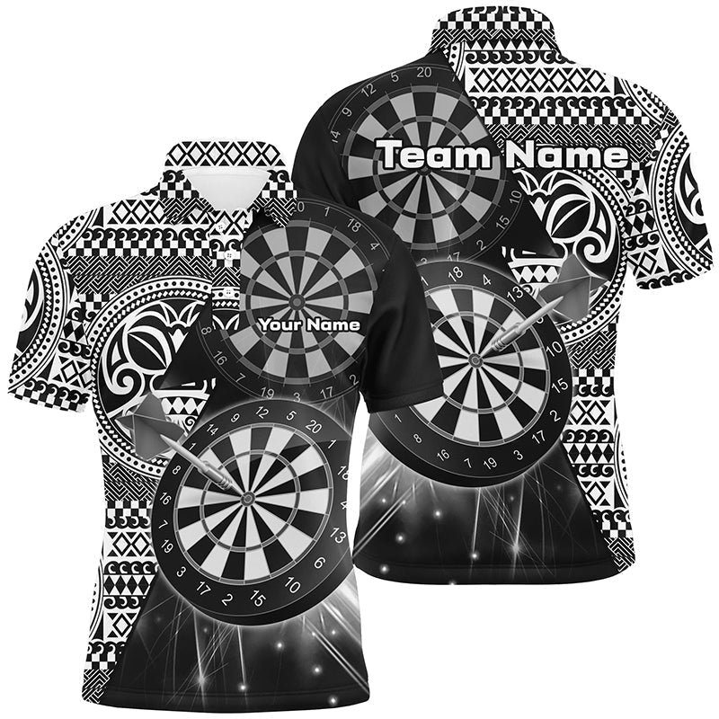 Custom Tribal White Black Dart Polo Shirts | Personalized Dart Jerseys for Men - Dart Team Shirts V1146