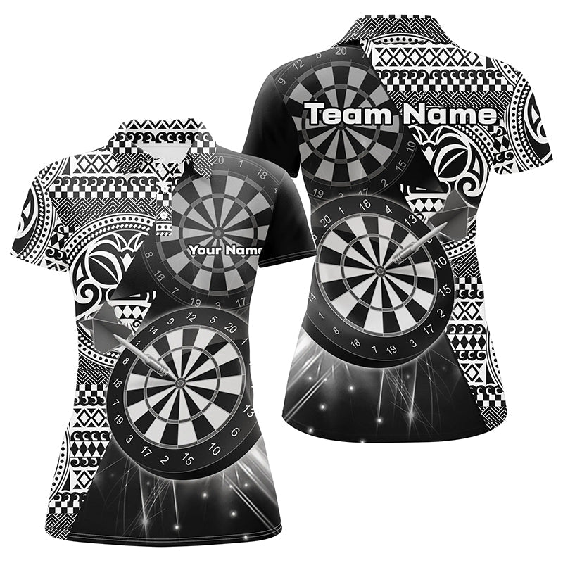 Personalized Tribal White Black Dart Polo Shirts for Women - Custom Dart Team Jerseys V1146