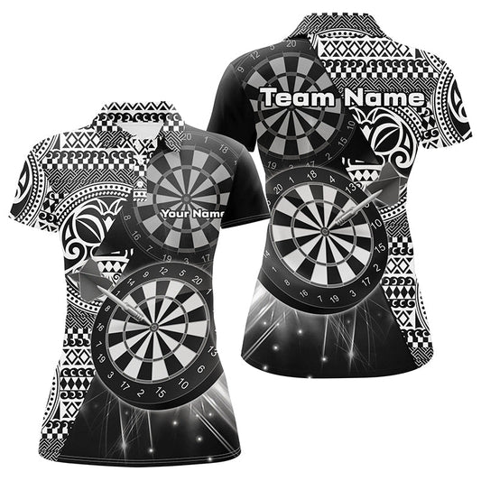 Personalized Tribal White Black Dart Polo Shirts for Women - Custom Dart Team Jerseys V1146