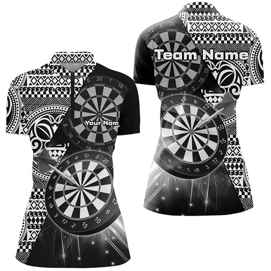 Personalized Tribal White Black Dart Quarter-Zip Shirt for Women - Custom Dart Team Jersey V1146
