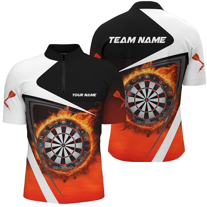 Personalized Fire Flame Dartboard Dart 3D Quarter-Zip Shirts For Men, Custom Mens Dart Jerseys VHM1083