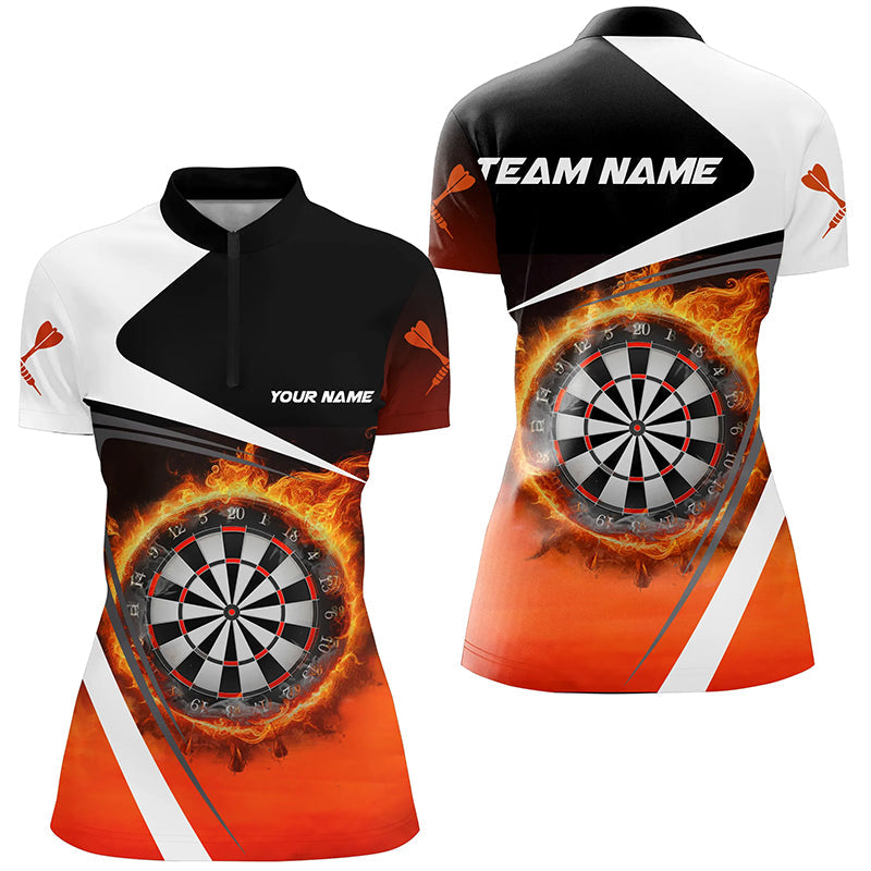 Women's Fire Flame Dartboard 3D Quarter-Zip Shirt V1083