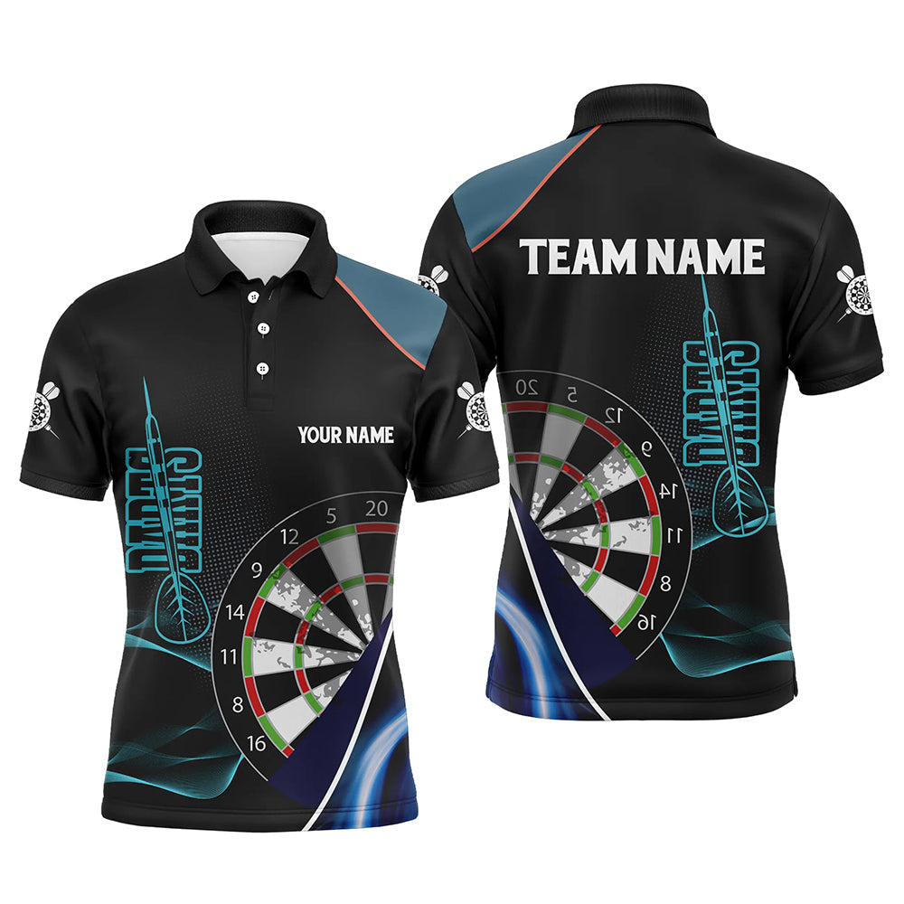 Custom Blue Black 3D Mens Darts Polo Shirts - Personalized Dart Jerseys for Men - Dart Team Shirts V1111