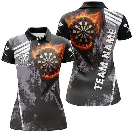 Women's Grunge Black Flame Polo Shirt V1078