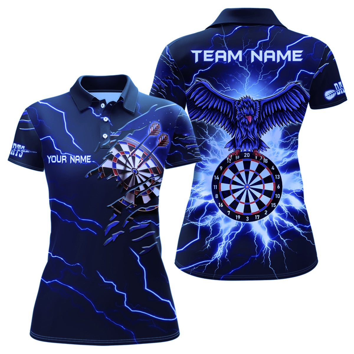 Thunder Blue Eagle Dart Polo Shirts - Custom Women's Dart Team Shirts V1142