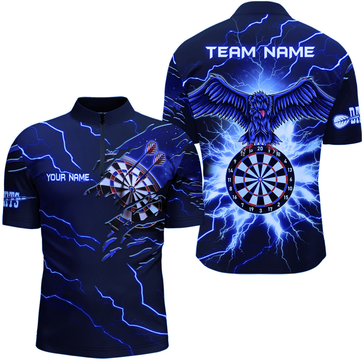 Thunder Blue Eagle Dart Quarter-Zip Shirt | Custom Men's Dart Team Shirts V1142