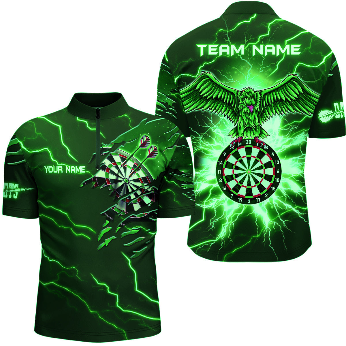 Personalized Thunder Green Eagle Dart Quarter-Zip Shirt | Custom Dart Shirts for Men | Dart Team Shirts V1143