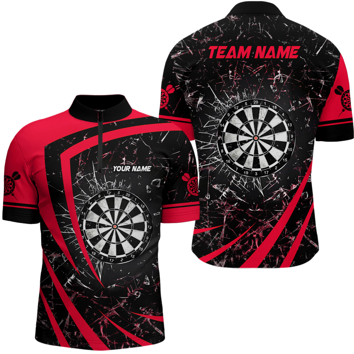 Men's Red Glass Break Dart Quarter-Zip Custom Shirts V1160