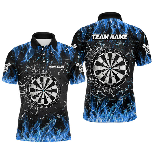 Custom Blue Fire Glass Break Dart Shirts - Personalized Dart Jerseys for Men - Dart Team Shirts V1193