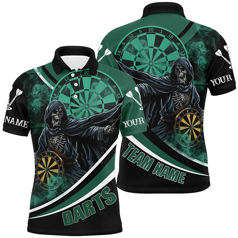 Personalized Death Skeleton Green Darts Jersey - Men Dart Polo Shirt - Custom Team League Darts Shirts T1390