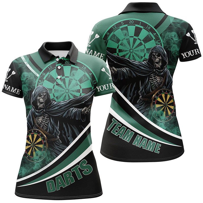 Personalized Death Skeleton Green Darts Jersey - Women Dart Polo Shirt ...