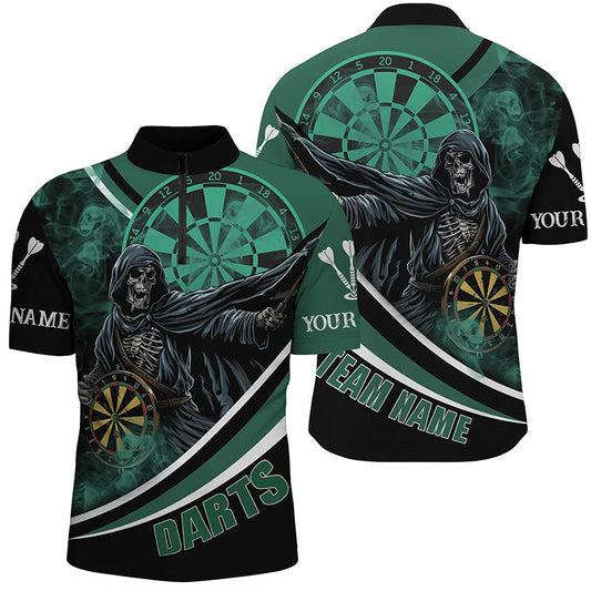 Custom Death Skeleton Green Darts Jersey Men Quarter-Zip Shirts | Team League Darts T1390