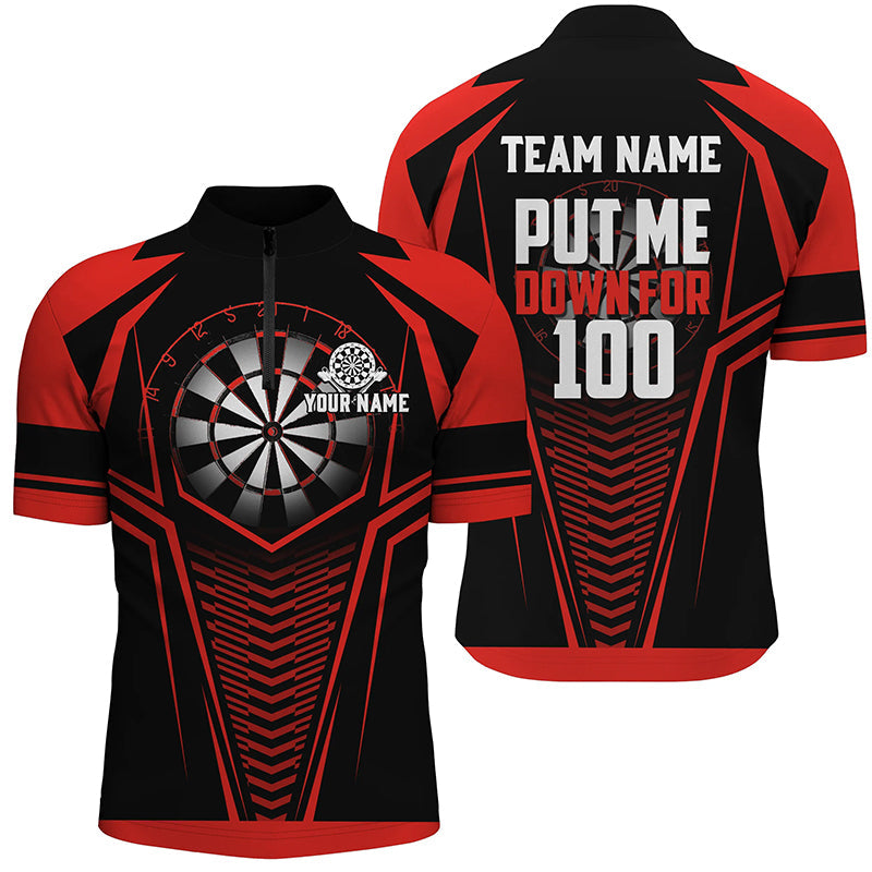 Put Me Down For 100 Black Red Men Darts Quarter-Zip Shirts Custom Funny Dart Team Jerseys TDM1286