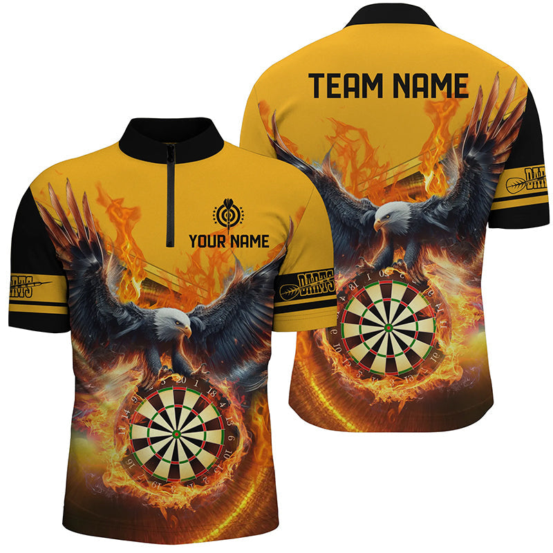 3D Eagle Flying On Dart Board Fire Men Quarter-Zip Shirts Customized Darts Jerseys |Yellow TDM1293