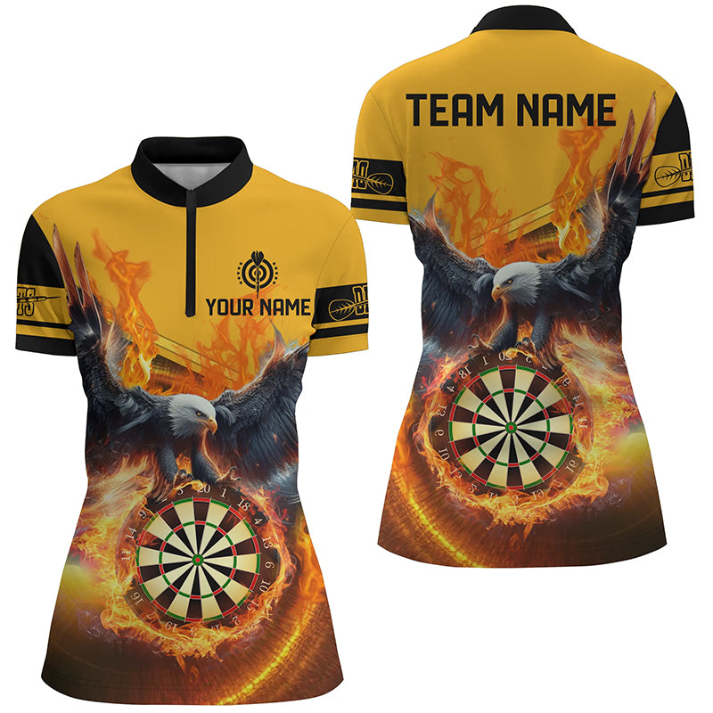 Women's Yellow 3D Eagle Dart Board Fire Quarter-Zip Jersey T1293