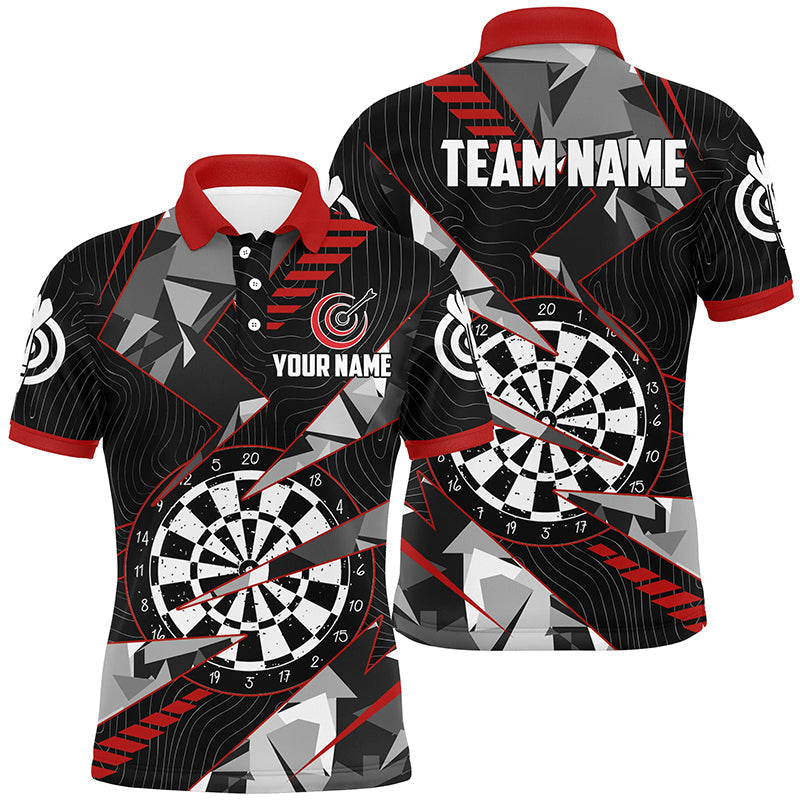 Custom Black Red Grunge Darts Board Men Darts Polo Shirts - Team League Jerseys T1516