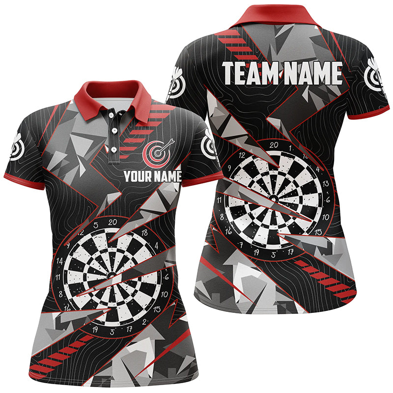 Custom Women's Darts Polo Shirts - Black Red Grunge Design | Team League Darts Jerseys T1516