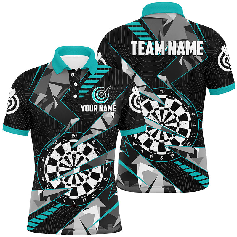 Custom Black Turquoise Grunge Darts Board Men Dart Polo Shirt - Team League Darts Jersey T1517