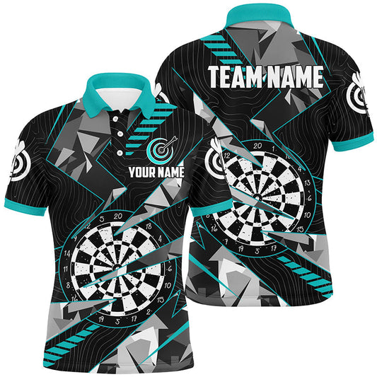 Custom Black Turquoise Grunge Darts Board Men Dart Polo Shirt - Team League Darts Jersey T1517