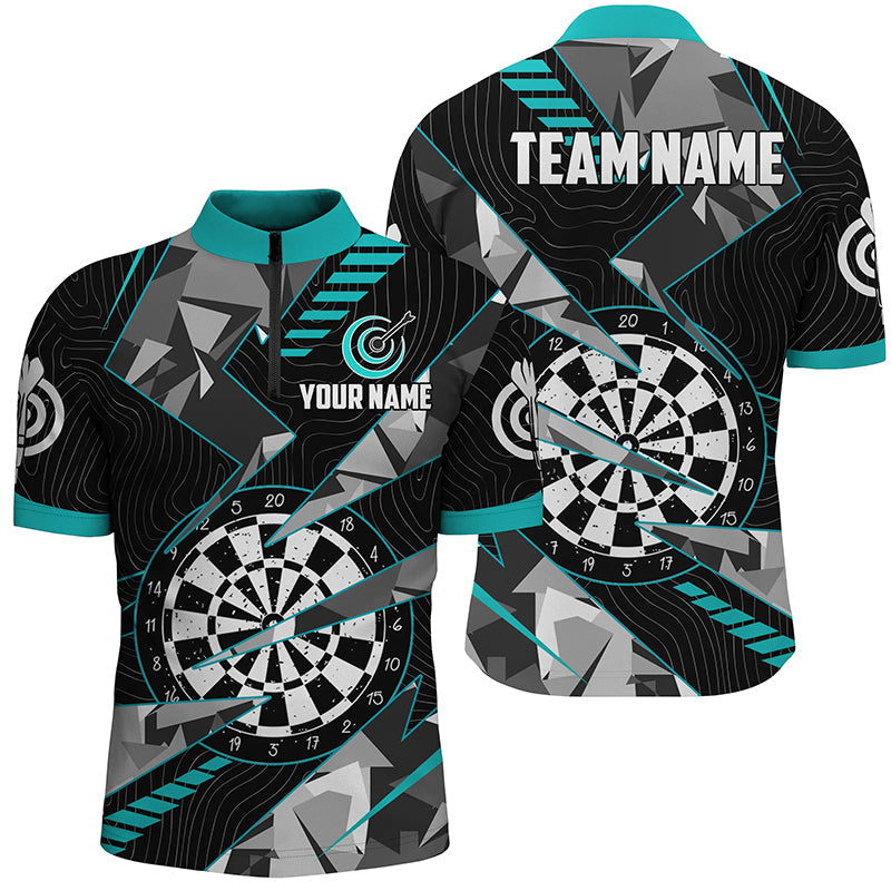 Turquoise Grunge Darts Board Men Quarter-Zip Shirt - Custom Team League Darts Jersey T1517