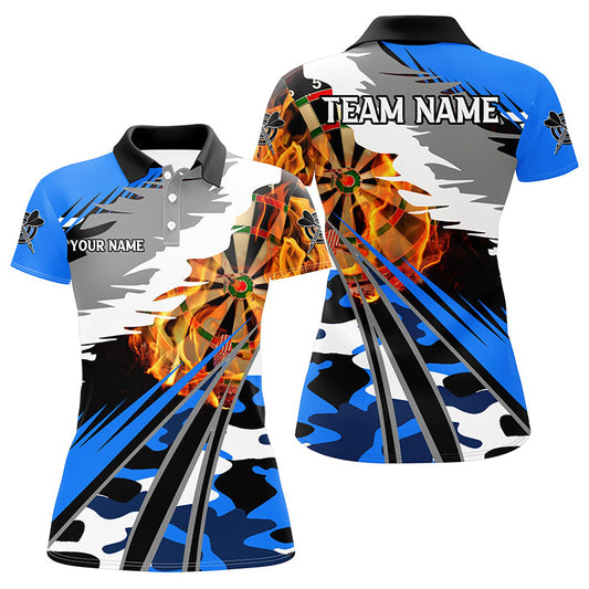 Blue 3D Fire Women's Dart Polo Shirt T1194