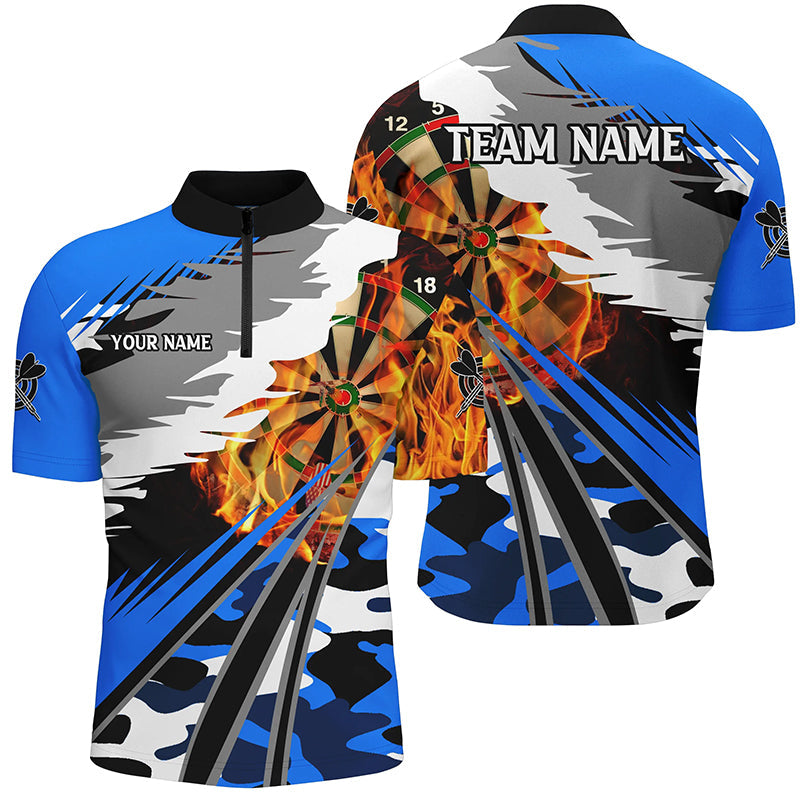 3D Dart Board Fire Men Dart Quarter-Zip Shirts Custom Blue Dart Jerseys Attire For Team TDM1194