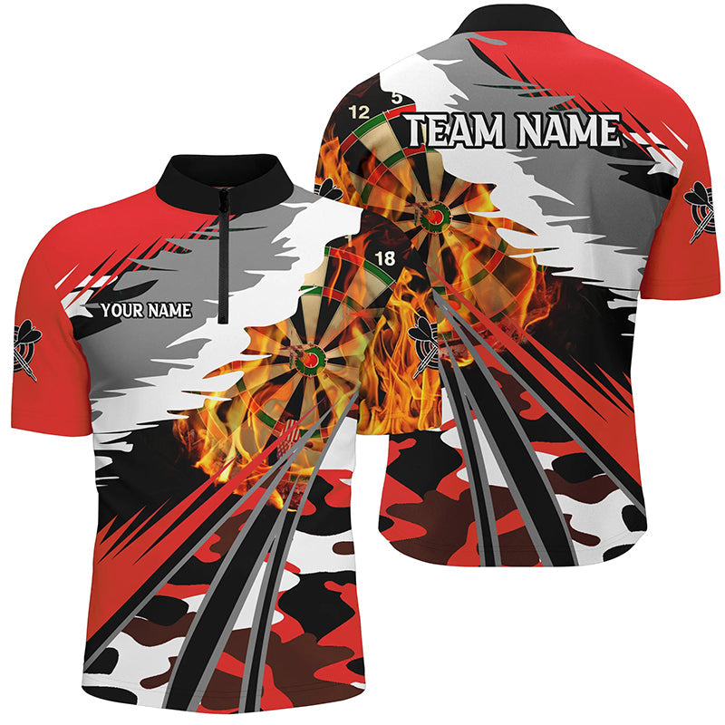 3D Dart Board Fire Men Dart Quarter-Zip Shirts Custom Red Dart Jerseys Attire For Team TDM1195