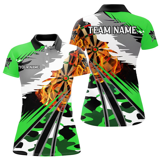 Green 3D Fire Women's Dart Polo Shirt T1196