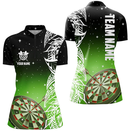 Custom Dart League Shirts - Women's 3D Dart Board Green Quarter-Zip Jerseys T1200