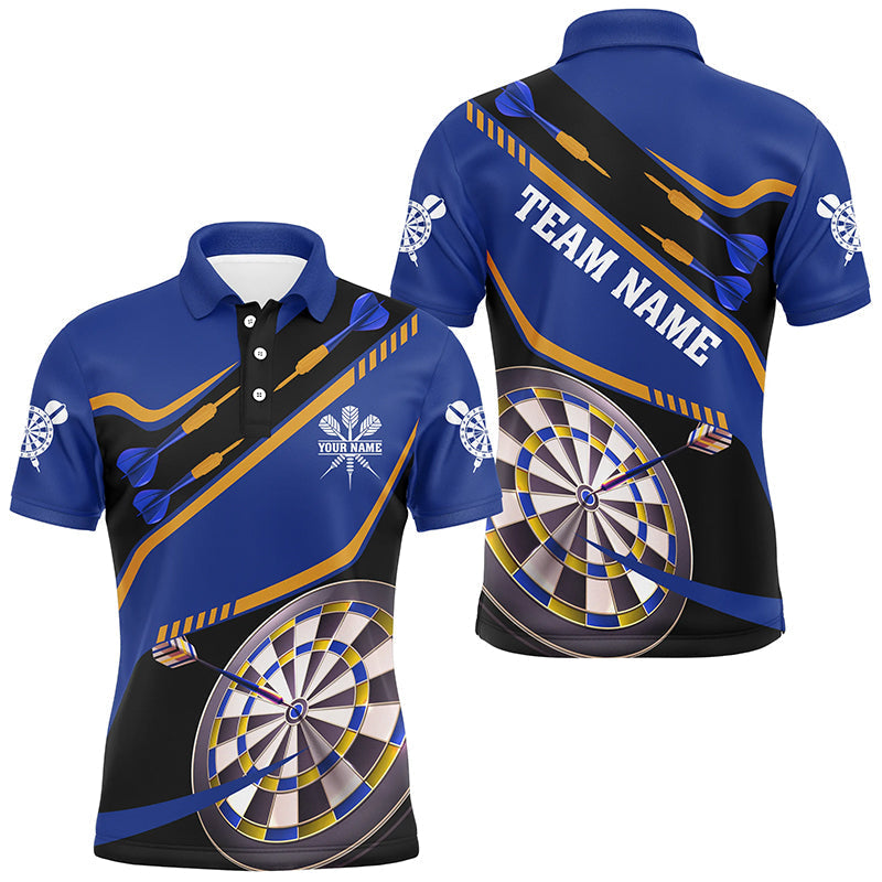 Personalized Blue Darts Tournament Polo & 1/4 Zip Shirts for Men - Custom Darts Board Team Jerseys T2951