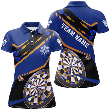 Personalized Women's Blue Darts Tournament Polo & 1/4 Zip Shirt, Custom Darts Board Team Jersey T2951