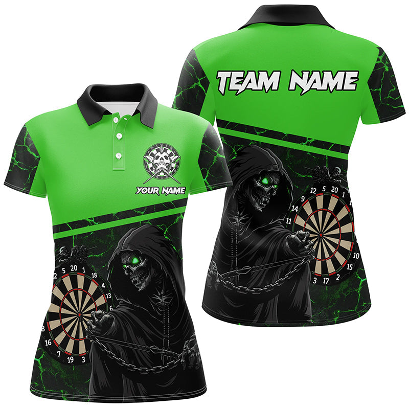 
Personalized Green Darts Polo & Quarter-Zip Shirts for Women - Custom Death Skeleton Design
 T1984