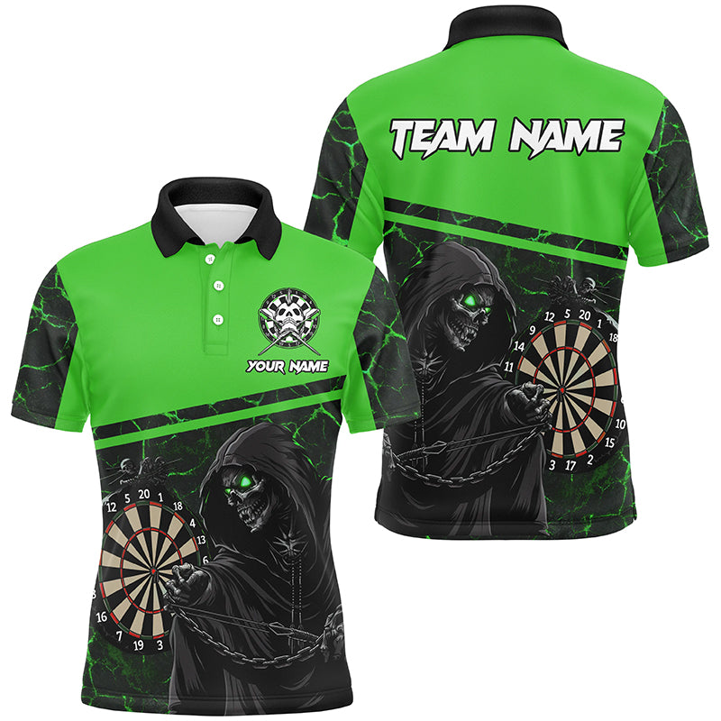 
Personalized Green Darts Polo & Quarter-Zip Shirts for Men - Custom Death Skeleton Design, Cool Darts Jersey
 T1984