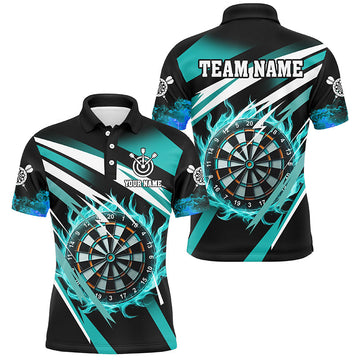 Turquoise Darts Board Fire Custom Polo & 1/4 Zip Shirt for Women - Personalized Dart Jerseys Uniform T2956