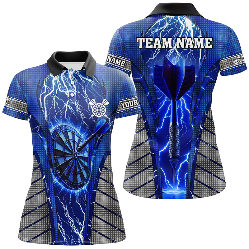 
Personalized Blue Dartboard Darts Shirts for Women - Thunder Lightning Team League Jerseys
 T2215