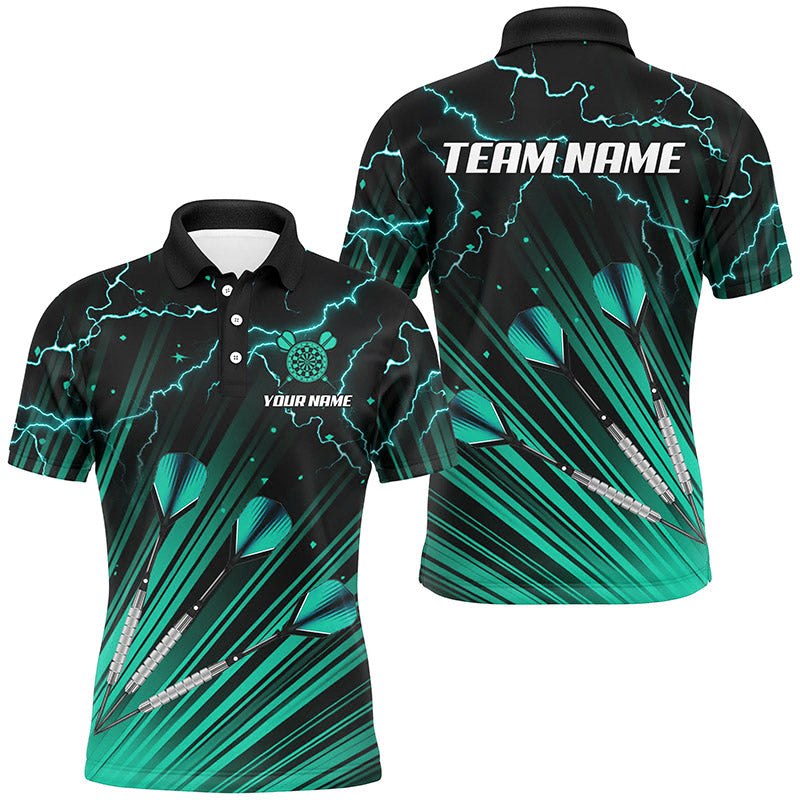 Turquoise Dart Arrow Lightning Custom Polo Shirt for Men - Quarter-Zip Darts Jersey Uniform T2976